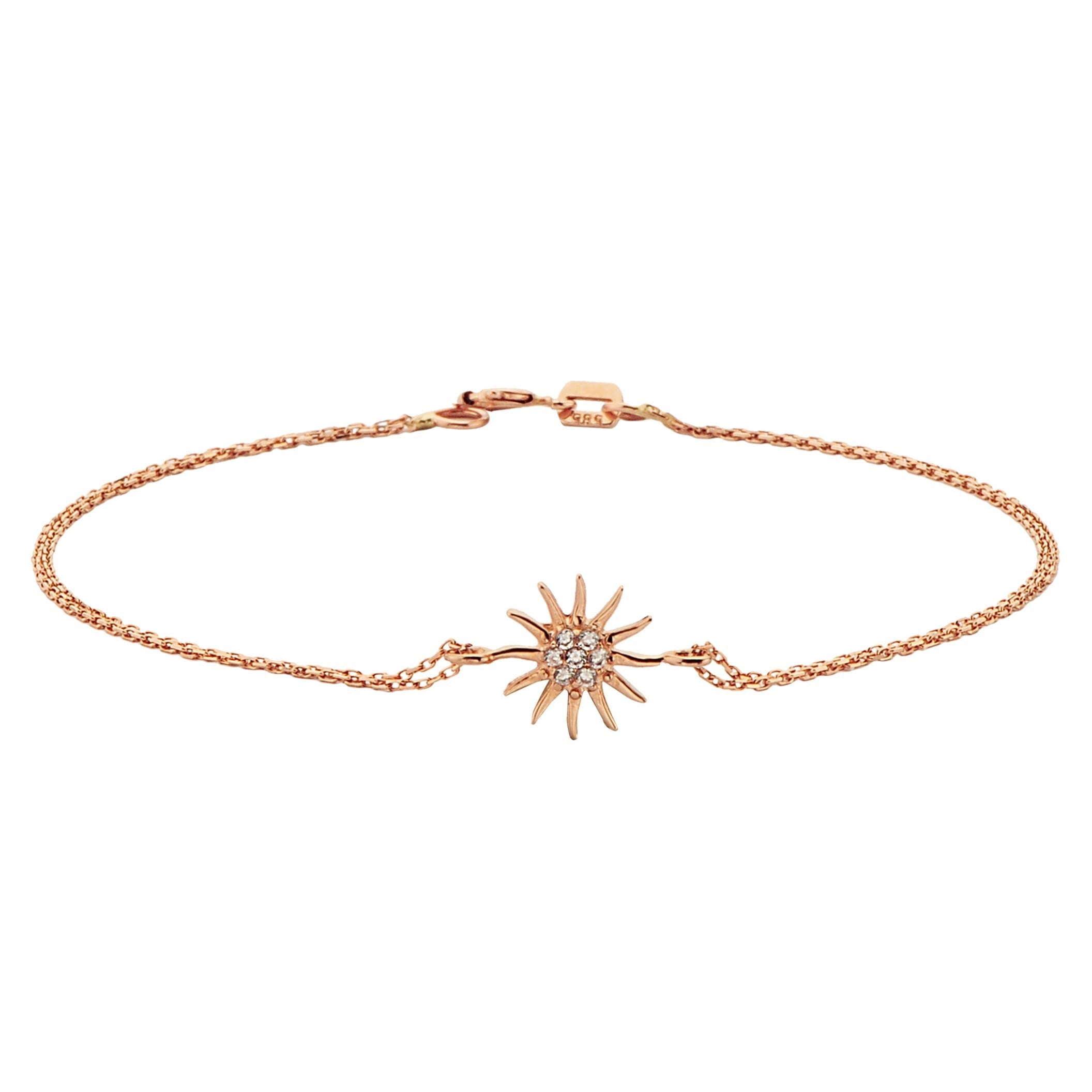 14K Real Solid Gold Sun Shaped Decorated with Zirconia Stones Cute Dainty Delicate Charm Bracelet for women jewelry girlfriend wife mom rose gift for her christmas xmas .jpg
